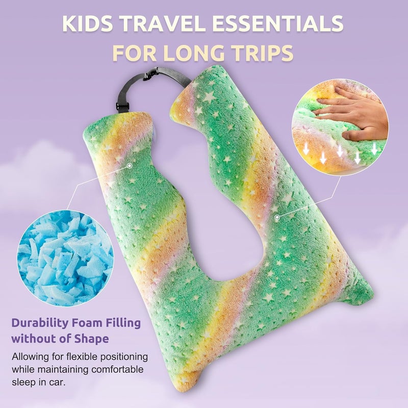 FAIORD Car Pillow for Kids, Travel Pillow with Adjustable Strap, Kids Floor Pillows Cushions for Adults and Children to Support Head and Body Road Trip Essentials (Green) - Image 4